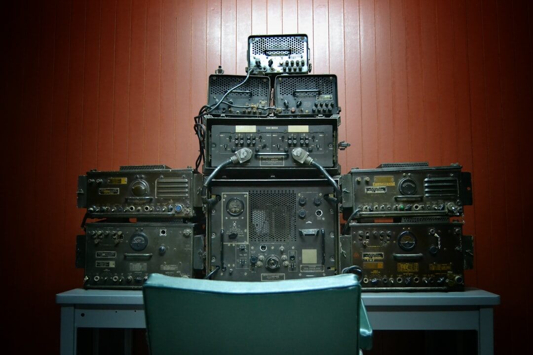 Vintage television studio with old broadcast cameras and stage lights