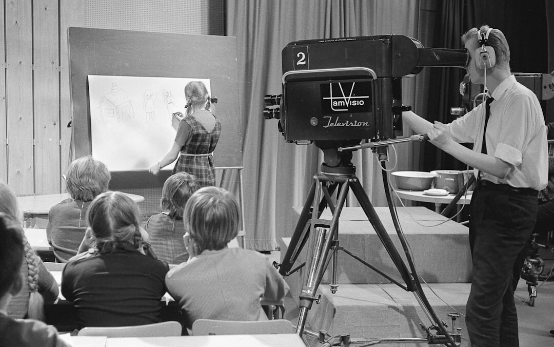 vintage black and white tv presenter